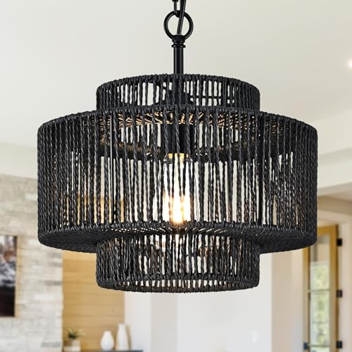 Bagood 12.4' Black Woven Pendant Light 1 Light...