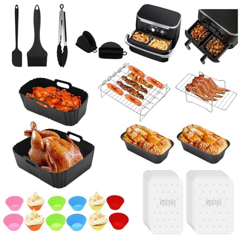 Yuning Accesorios Freidora de Aire Molde Silicona Freidora de Aire 123PC Accesorios Freidora Sin Aceite Dual Zone for Cecotec Cecofry DuoSize 9L 5,5/3,5L,Moulinex EZ9018 5,2/3,1L, Air Fryer Accesorios