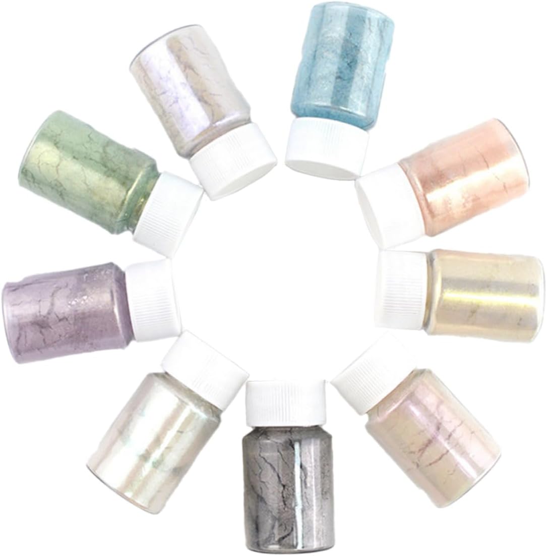 9Pcs Color Exquisite Mica Powder Set for Crafts and Cosmetics Iridescent Epoxy Resin Dye Pigment for Lip Gloss Soap Making and Art Projects