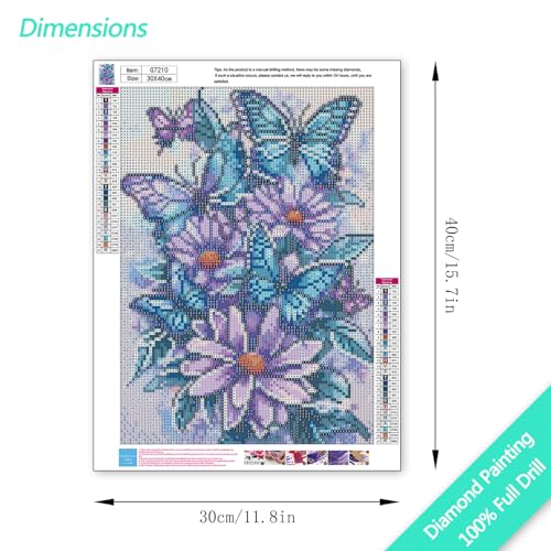 Image of MBNTJHT DIY Butterfly Diamond Art Kits for Adults Beginners,Easy Flowers 5D Round Drill Diamond Painting Kits on Canvas,Butterfly and Floral Gem Art Kits for Home Wall Decor 12X16 Inch.