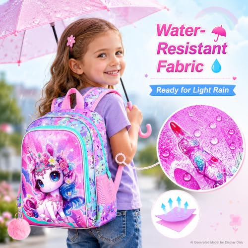 Image of Unicorn Backpack for Girls, 16 inch Kids Bookbag with Lunch Box,3Pcs School Backpacks for Elementary Preschool Kindergarten (Pink)
