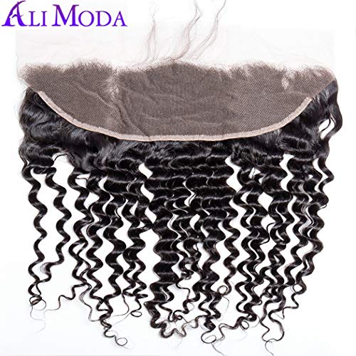 Lemoda Brazilian 13X4 kinky CURLY Ear To Ear Lace Frontal with Baby Hair Bleached Knots Human Hair Natural Color 10 inch