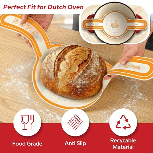 Image of ThreadNanny Silicone Bread Sling for Dutch Oven, 2 Pcs Round Nonstick Sourdough Silicone Bread Sling - 450F Heat Resistant Sourdough Sling, Pan Liner & Bread Baking Supplies (Orange)