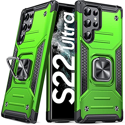 Coque Galaxy S22 Ultra Anqrp antichoc militaire avec anneau rotatif vert