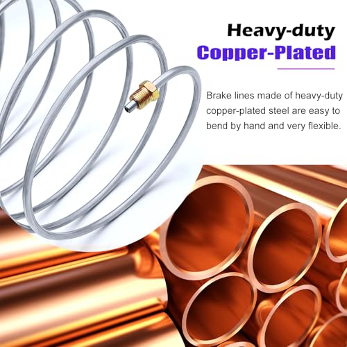 Image of 1 /4 inch Tubing Kit - 25 Ft. of 1 /4 Flexible Copper Coated Brake Line Tube for hydraulic brakes Fuel Transmission System and 16 Inverted Flare Fittings