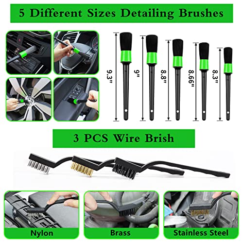 Fclusll 32Pcs Car Cleaning Kit Wash Kit With Windshield Cleaning Tool, Auto Drill Brush Set, Detailing Brushes Set, Washable Pads, Interior And Exterior Car Cleaning Kit, Green #TOP2