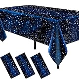 LEBERY Mantel espacial con diseño de noche estrellada, 3 piezas, 54 x 108 pulgadas, decoración de mesa de plástico para decoración de mesa de estrellas espaciales, galaxia, cumpleaños, baby shower