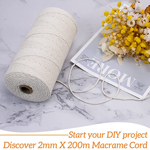 LEREATI Macrame Cord 2mm x 200m, Single Strand Thick Macrame Rope Yarn Natural Cotton Cord - Image 2