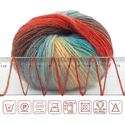 Image of NICEEC 3 Skeins 100% Wool Rainbow Yarn Soft Gradient, Self-Striping, Colorful Single Ply Yarn for Crochet & Knitting - 14#