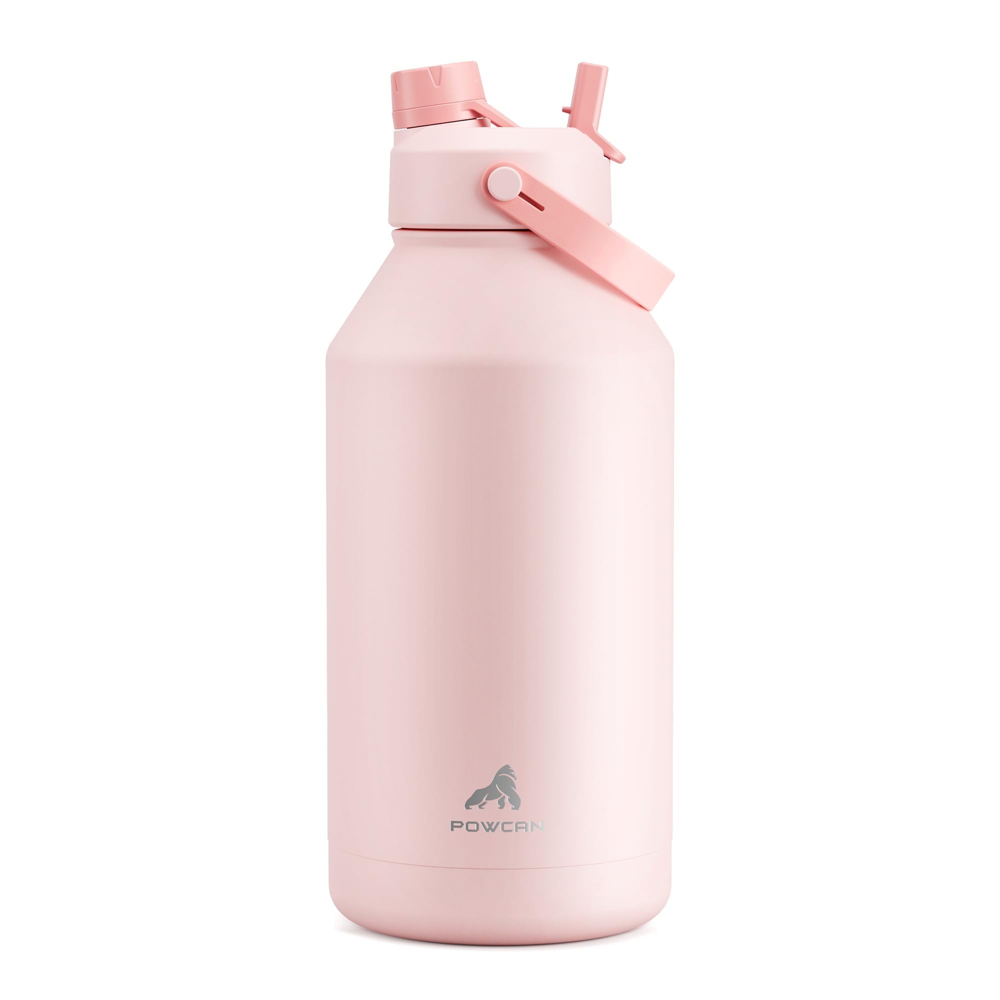 POWCAN Insulated Water Bottle with 2-in-1 Straw and Spout Lid, Keep Cold 24H, Leak-Proof, Fits in Car Cup Holder, Stainless Steel Water Bottle for Sports, School, 1893 ml, Cotton Candy