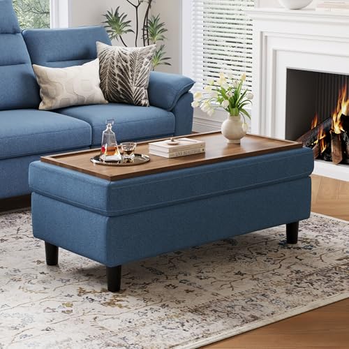 LINSY HOME 46-Inch Linen Storage Ottoman Bench