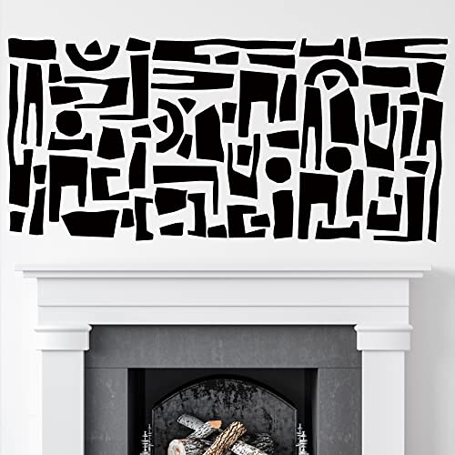 Peel And Stick Black Vinyl Abstract Wall Decals, Modern Geometric Minimalist Mysterious Stone Blocks Wall Art Stickers, Stairs Cabinet Bathroom Living Room Offcie Home Wall Decor #TOP3