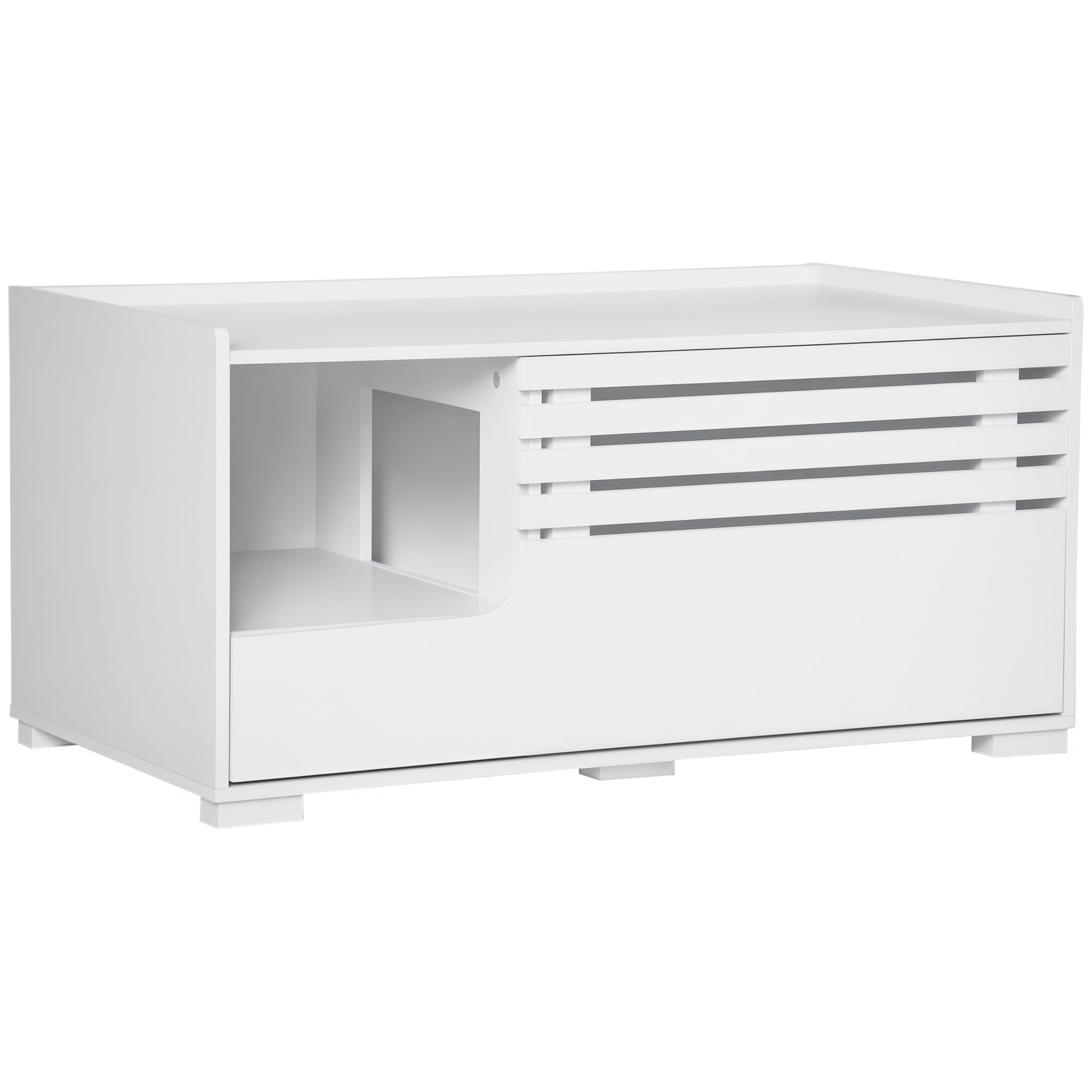 PawHut Armadietto per Gatti con Porta Magnetica, Design Rialzato, MDF, Bianco, 90 x 48 x 42,5 cm