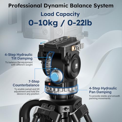 Image of SIRUI SQ75+VHS10 Carbon Fiber Tripod, 71.7 inch Video Tripod with Professional Video Fluid Head, 7-Step Counterbalance, 4-Step Tilt /Pan Damping Adjust, Rapid Setup for Camera, Max Load 10kg /22lb