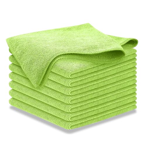 Image of USANOOKS Microfiber Cleaning Cloth Light Green - 8 Pcs 12.5 inchx12.5 inch - High Performance - 1200 Washes, Ultra Absorbent Towels Weave Grime & Liquid for Streak-Free Mirror Shine - Car Washing Cloth