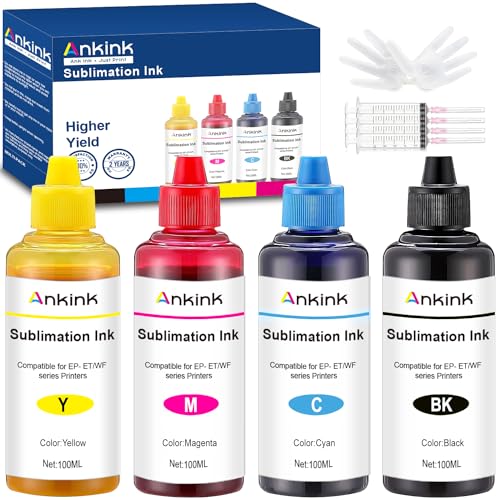 Ankink Sublimation Ink Bottles Refill 13.5 fl oz for Eps Ecotank ET-2800 ET-2803 ET-2850 ET-2720 ET-2760 ET-4800 ET-15000 ET-2400 ET-3760 ET-4760 Heat Press Transfer on Mugs T-Shirts ICC-Free 4PK