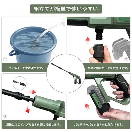 KREBS(クレブス) 充電式ハンディーウォッシャー 18V コードレス 家庭用 2段階圧力切替え 収納袋付き 持ち運び便利 庭/屋外/階段/ブロック塀/ベランダ/浴室/年末大掃除/キャンプ 日本語取扱説明書 バッテリー＆充電器付 6枚目