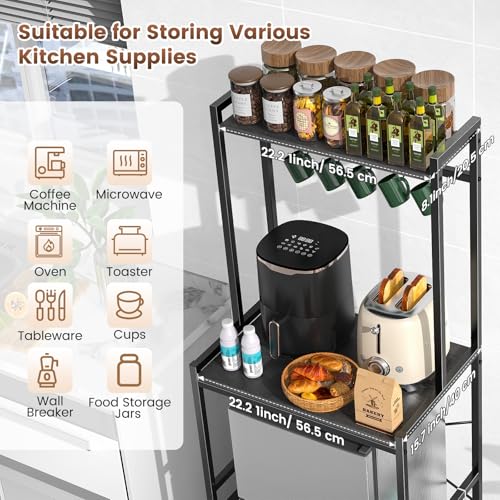 Housolution Soporte para Mini Nevera con Almacenamiento, Soporte para Microondas de Cocina de 2 Pisos Estante Mini Nevera Altura Ajustable Perchero con 8 Ganchos para Dormitorios, Salones, Negro - imagen 4