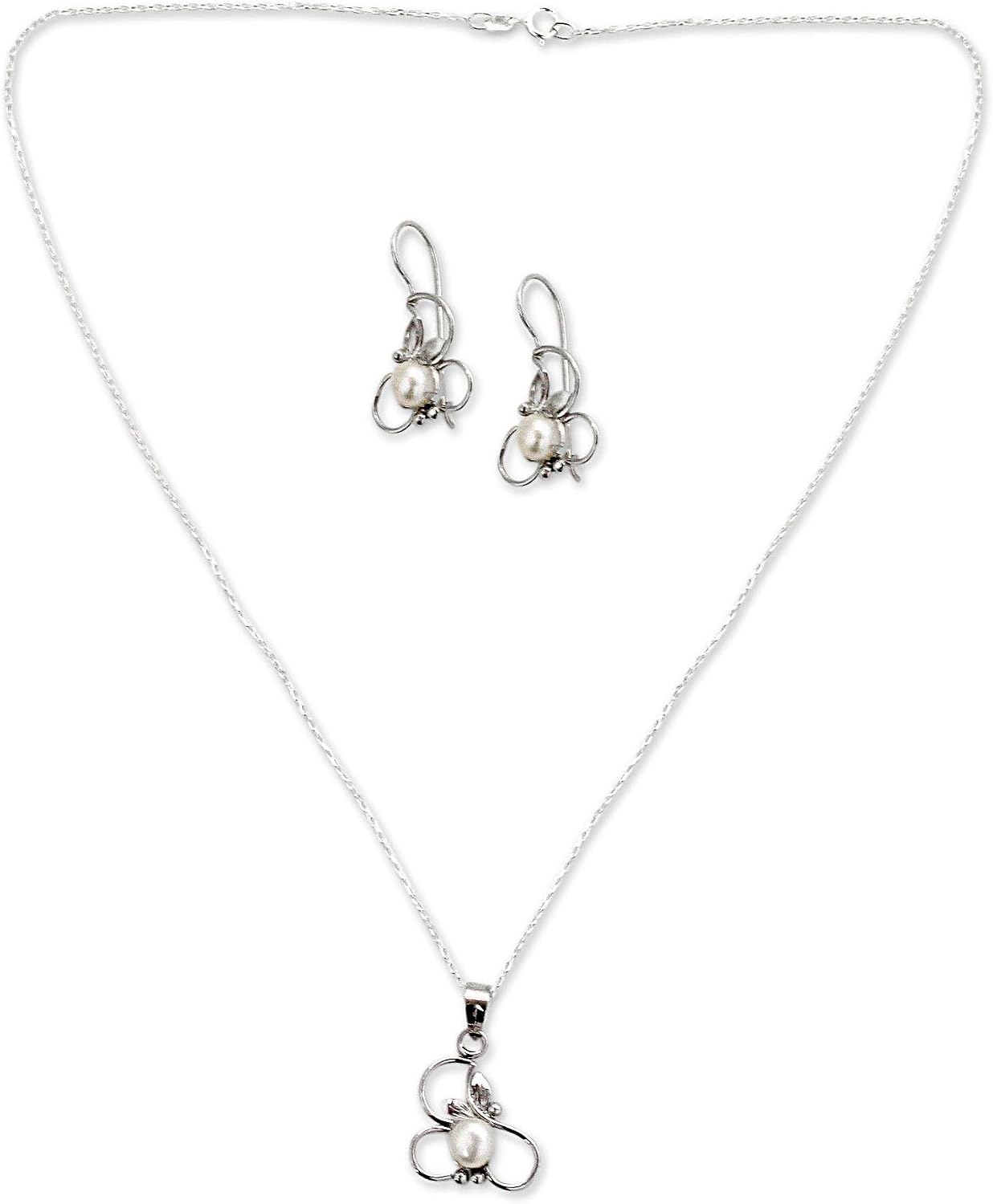 NOVICA Pearl Cream Cultured Freshwater Pearl .925 Sterling Silver Jewelry Set 'Pure Refinement'