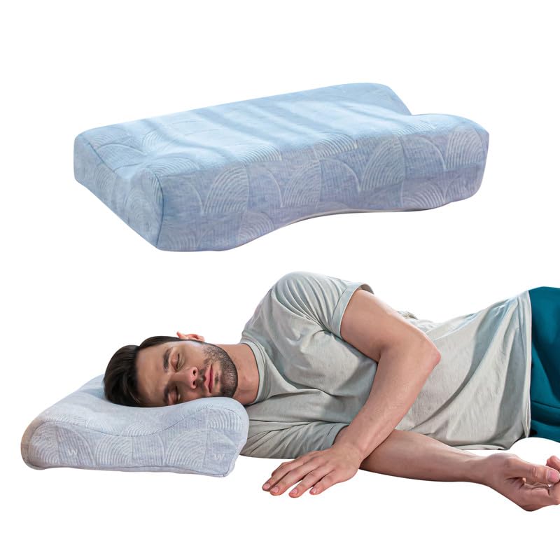 Image of The White Willow Memory Foam Orthopaedic Extra Neck Support Bed Pillow for Sleeping with Removable Pillow Cover (22.5 inch L x 14 inch W x 4 inch H) Blue