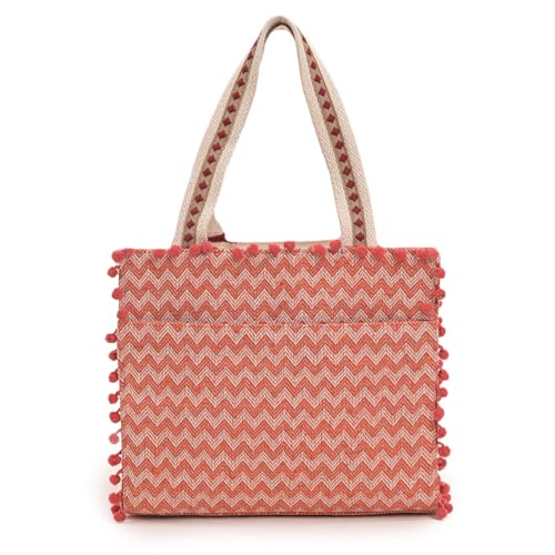 Image of Boho Girl Marigold Mini Tote Bag | Floral Embroidered Hand Bag with Pom-Poms & Tassel |Handbag, Shoulder Bag, Shoulder Women Bag with Inside Pocket | Jacquard Canvas Material