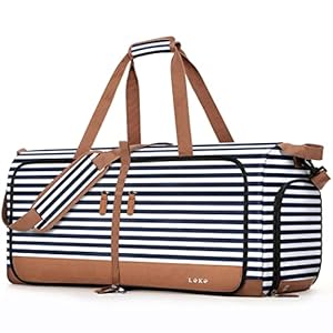 Lekesky Travel Duffel Bag Bag for Women 80L Large Duffel Bag Foldable Weekender Bag with Shoes Compartment, Blue Stripes