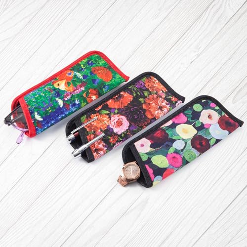 Image of TRIUMPH VISION Reading Glasses Pouch Eyeglass Sleeve Soft Case Slim 3 Pack | Alternative to Bulky Case Lightweight,Neoprene Lined Padded Protect Optical lens Slip in, Cute Pattern Portable for Daily Use