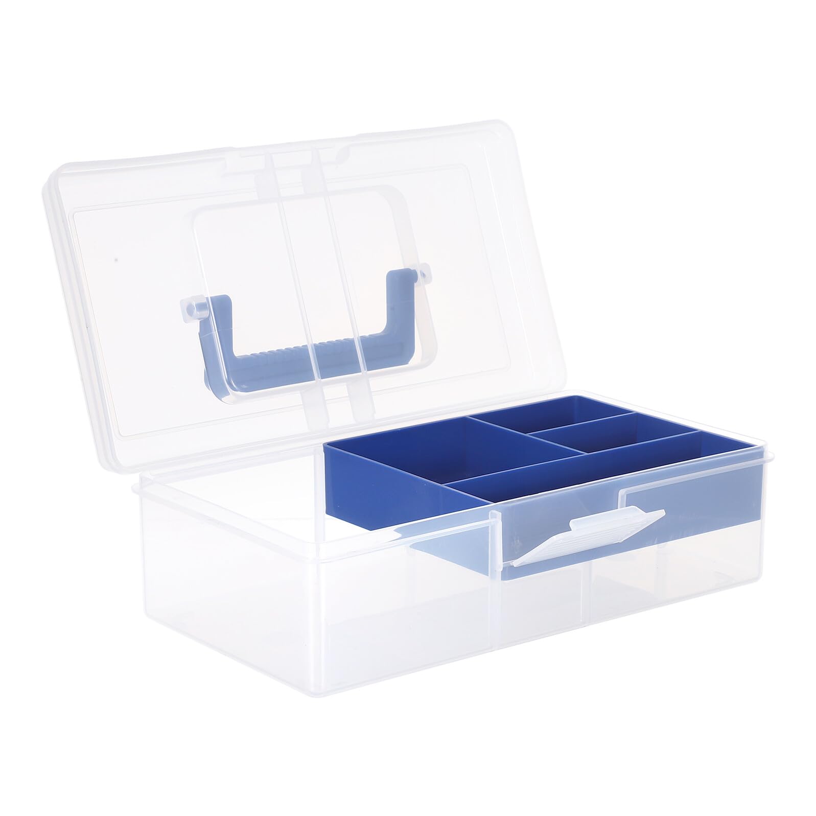 Boîte de rangement en plastique bleu gemme compartimentée pour loisirs