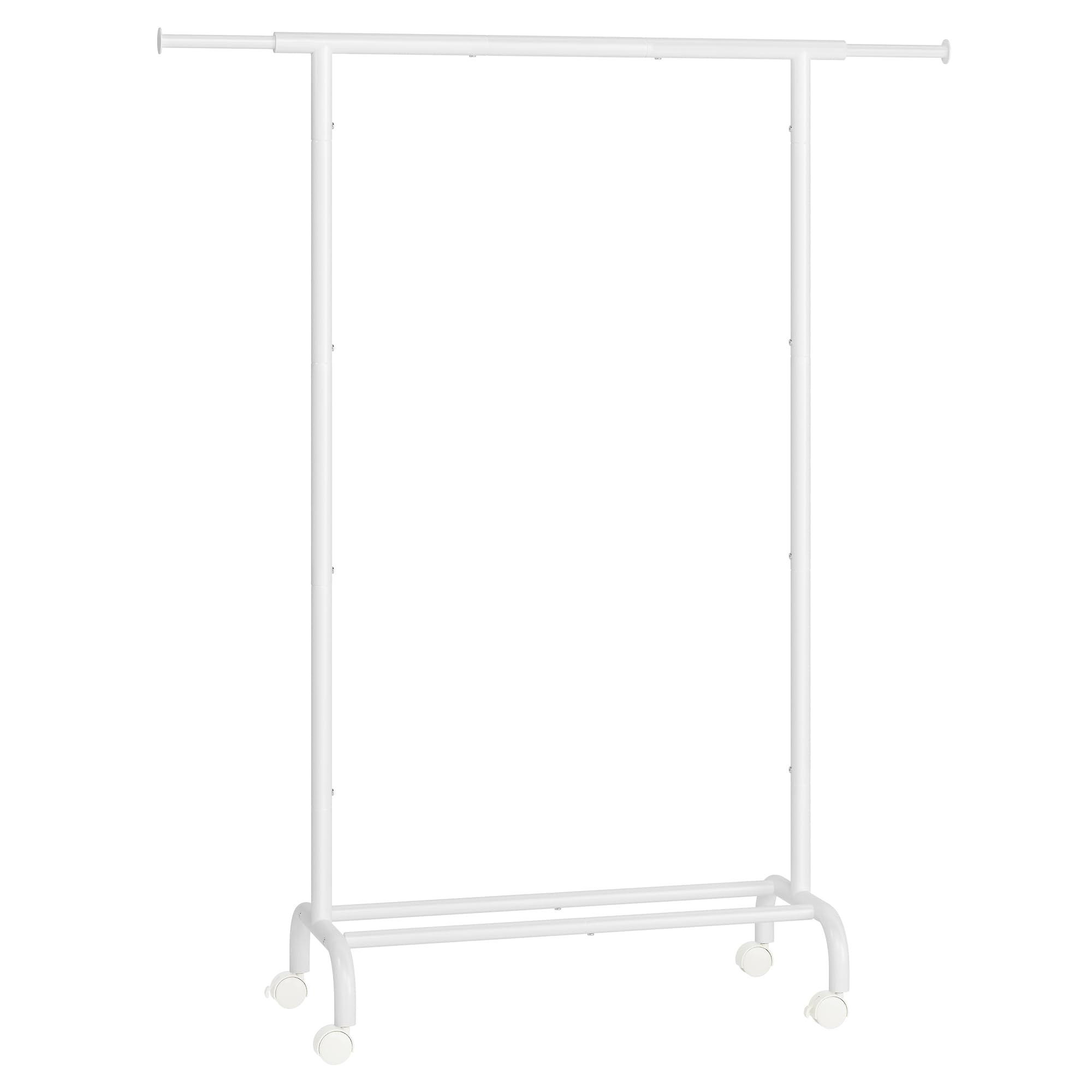 SONGMICS HSR134W01 Clothes Rack on Wheels, Extendable Clothes Rail, Steel Tubes, Raised Storage Rail, 40 x (83-120) x 156 cm, Maximum Load 45 kg, Cloud White