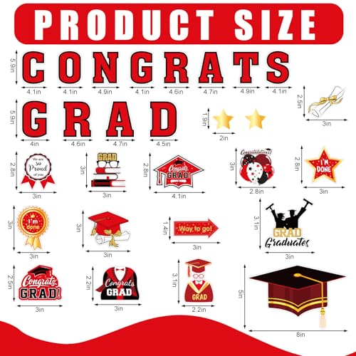 Image of JarThenaAMCS 28Pcs Graduation Car Magnets 6 Inch 2026 Congrats Grad Cap Refrigerator Stickers Automotive Cruise Garage Door Magnetic Decals for Mailbox Metal Cabinet Decor (Red, Gold)