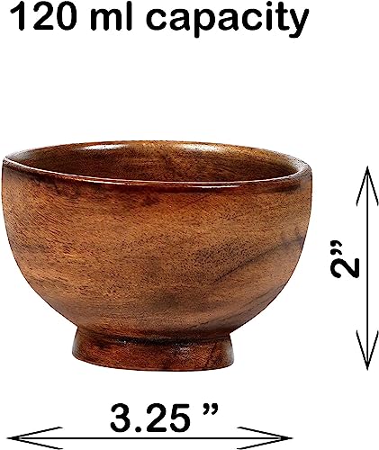 Image of Set of 3 Acacia Wood Small Bowls 4 fl oz | 3.25 * 2 inches | Hand Carved Wooden Kitchen Cups for Serving dips, Sauce, Nuts, Candy and Condiments | Cute mini Cups