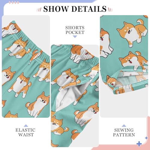 Cartoon Corgi Dogs Boys Long Pants Soft Trousers Elastic Waist Kids Lounge Bottoms with Pockets S-XL4