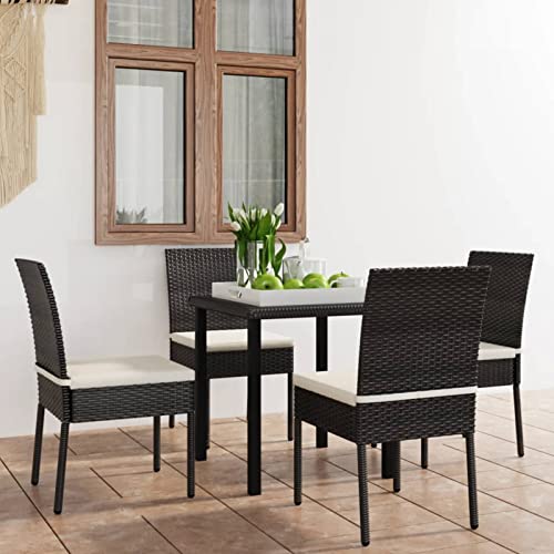 Snsowed 5-TLG. Garten-Essgruppe Poly Rattan Schwarz, Esstisch Mit Stühlen Set, Gartenmöbel Sitzgruppe, Balkon Möbel, Gartenlounge Set, Terrassenmöbel, Balkonmöbel Set - 3065694