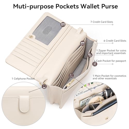 Image of nuoku Women Small Crossbody Bag Cellphone Purse Wallet with RFID Card Slots 2 Straps Wristlet