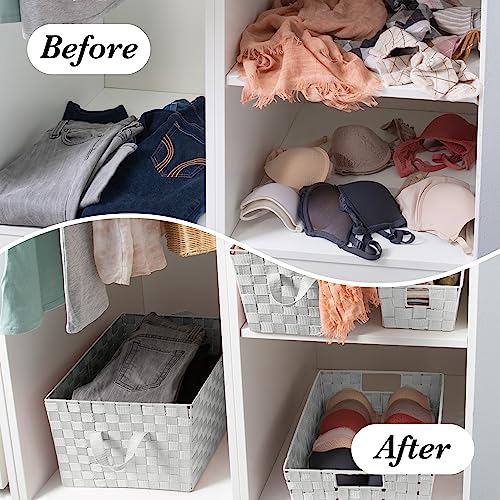 Image of Simplify Small Shelf Woven Strap Tote | Decorative Storage Basket | Built in Handles | Organization | Closet | Bedroom | Bathroom | Nursery | Accessories | Toys | Gifts | 1 Pack | Heather Grey
