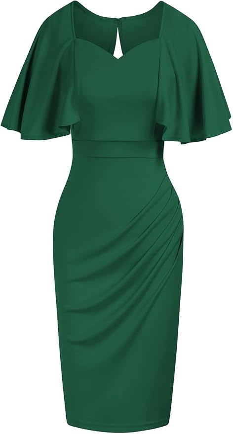 GRACE KARIN Women 3/4 Ruffle Sleeve Slim Fit Business Pencil Dress