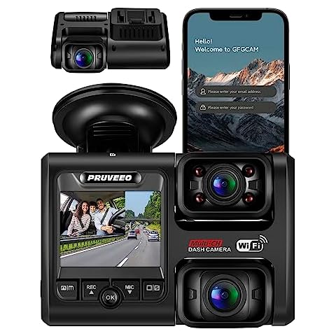 PRUVEEO Dash Cam, Front and Inside 1080P Dual FHD, Novatek Processor, Single-Channel 2160P, Built-in WiFi, 24H Parking Monitor, 2 Inch LCD Camera, 512 Gb Max, Infrared Night Vision Cover