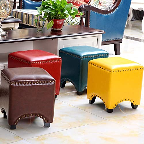Repose-pieds boîte de rangement carré cuir marron rivets - 4
