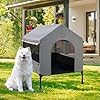 Veehoo 35″ Dog House, 2-in-1 Large Dog House Outdoor Indoor Weatherproof, Outside Elevated Dog Cot Bed Dog Tent Shade, Three-Sided Breathable Mesh Windows and Sunshades, CWC2435CP