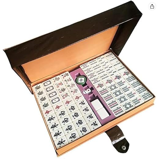 Mahjong Set with Carrying Travel Case,Large 144 High-Grade Tiles with Arabic Numerals,Chinese Mahjong Game Set( Mah-Jongg, Mah Jongg, Majiang)