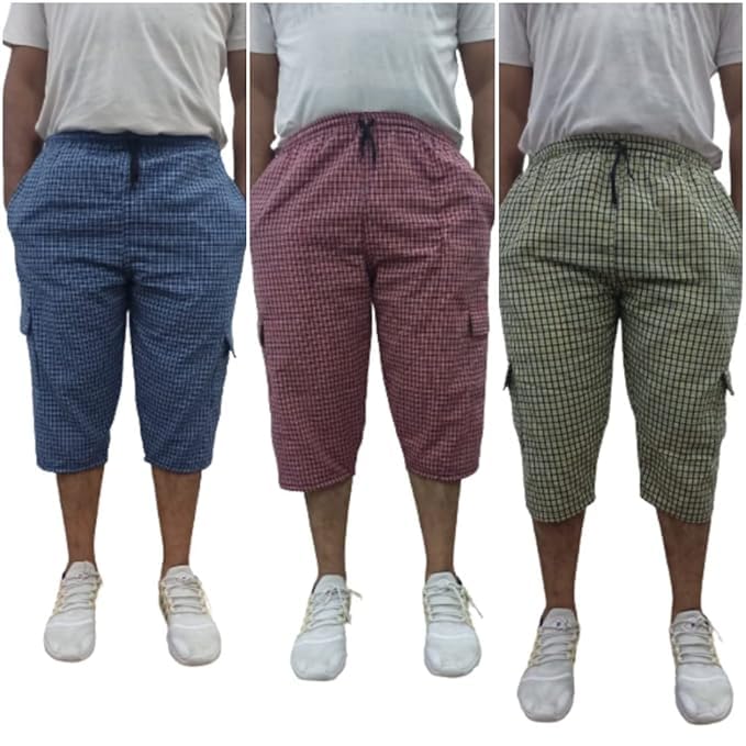 Men's Cotton Checkered Printed 3/4 Capri, Shorts, Multicolor Pack-of -2-image-34