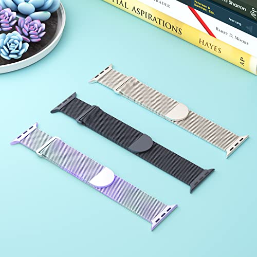 Image of 3 Pack Mesh Metal Magnetic Compatible with Apple Watch Bands Women Men | Stainless Steel Loop Strap for iWatch Band 38mm 40mm 41mm 42mm 44mm 45mm 46mm 49mm Series 11 /10 /9 /8 /SE /7 /6 /5 /4 /Ultra 3 2 1