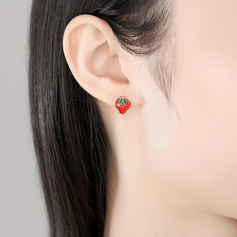 Red Strawberry Earrings 3D Simulation Strawberry Drop Dangle Earrings for Women Cute Acrylic Fruit Earrings Resin Strawberry Stud Earrings for Holiday - Image 6
