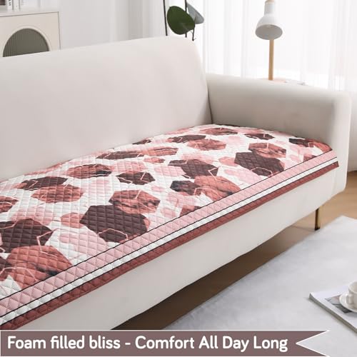 Image of HOKIPO 'LiefNest' Holland Velvet Sofa Cover Mat with Foam Filling for 1 /2 /3 Seater & L-Shape Sofa. Make Your Own Sofa Cover Set, Mat Size: 220(L) cm, Geometric Hexagon Cider Red (IN-826-D1)