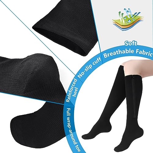 Image of cerpite Zipper Compression Socks, 2 Pairs 15-20 mmHg Closed Toe Compression Stockings for Men Women