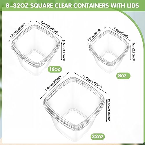 Image of Sliner 60 Sets Square Deli Containers with Lids, 32oz, 16oz, 8oz