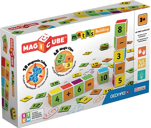 Geomag Magicube Maths Building - 10 Magnetwürfel + 45 Clip Spielzeug für Kinder, Geschenk für Jungen und Mädchen im Alter von 1 2 3 4 5 6 Jahren, magnetische Konstruktionen