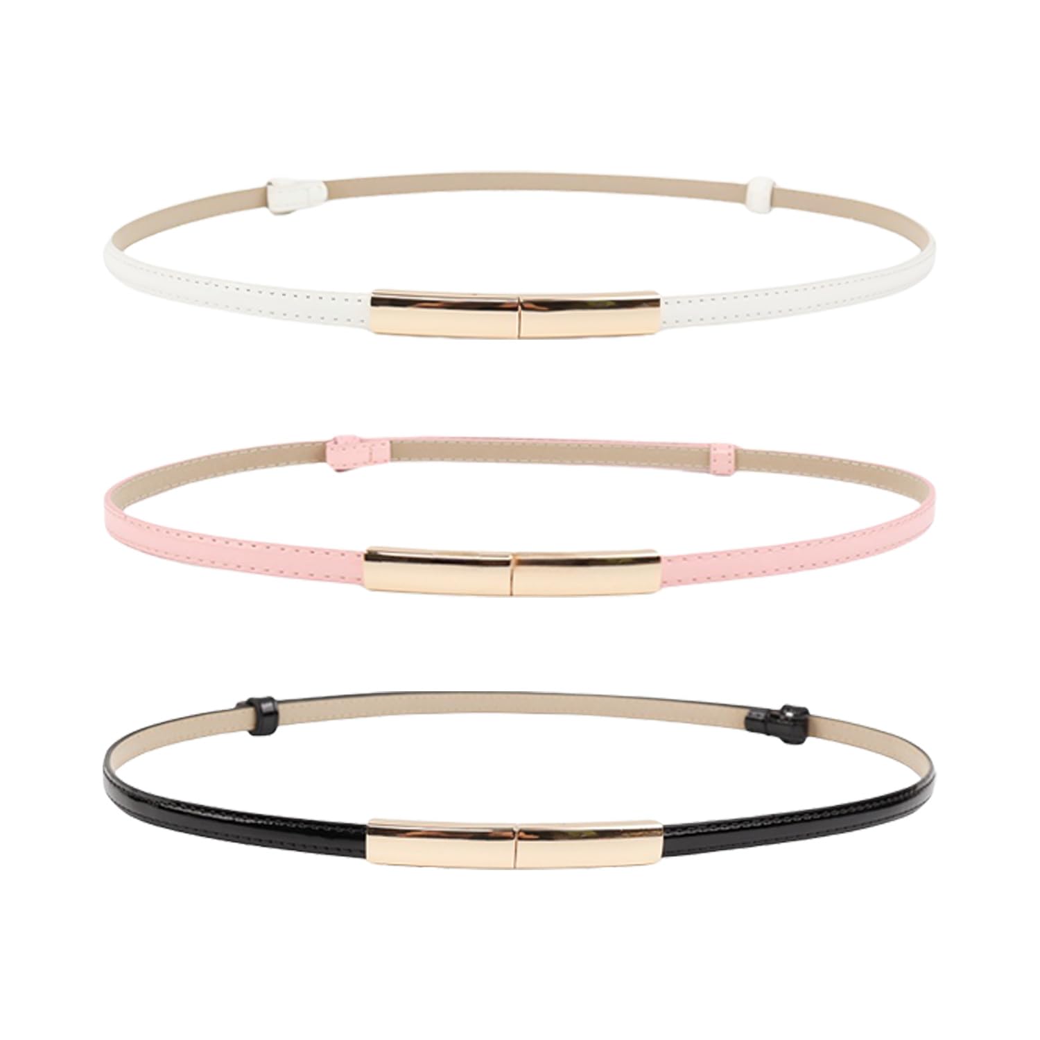 HINFHI 3 Pairs Of Women'S Thin Belts, Stylish Metal Buckle Belts, Simple Belt Accessories, Can Be Matched With Dresses And Jeans.