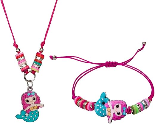 ANNA CREATIONS Thread Braided Adjustable Mermaid Pendent Necklace and Bracelet Jewellery set for Girls