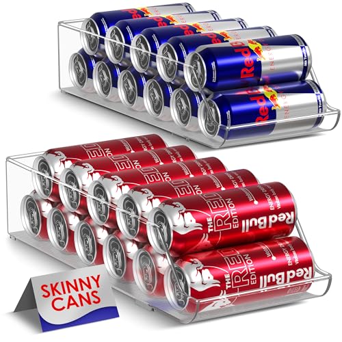 Image of Sorbus Skinny Soda Can Organizer for Refrigerator - Slim Can Holder Drink Dispenser for Fridge - Soda Can Organizer for Fridge, Pantry, Kitchen Organization and Storage (Set of 2)